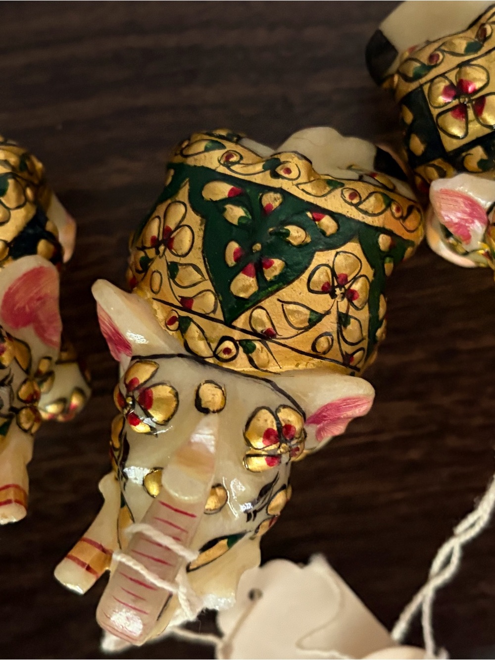 Hand-Painted Decorative Elephant Ornament in Gold and Green - Home Accents Decor